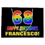 [ Thumbnail: 68th Birthday: Bold, Fun, Simple, Rainbow 68 Gift Bag ]