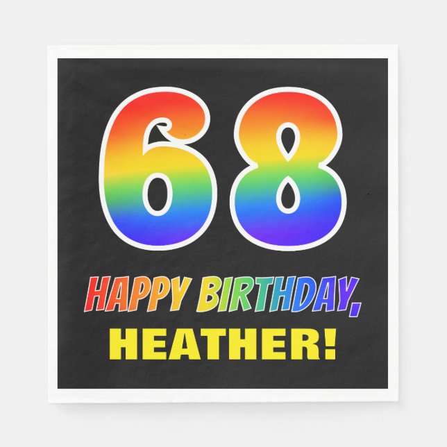 68th Birthday: Bold, Fun, Simple, Rainbow 68 Napkins (Front)