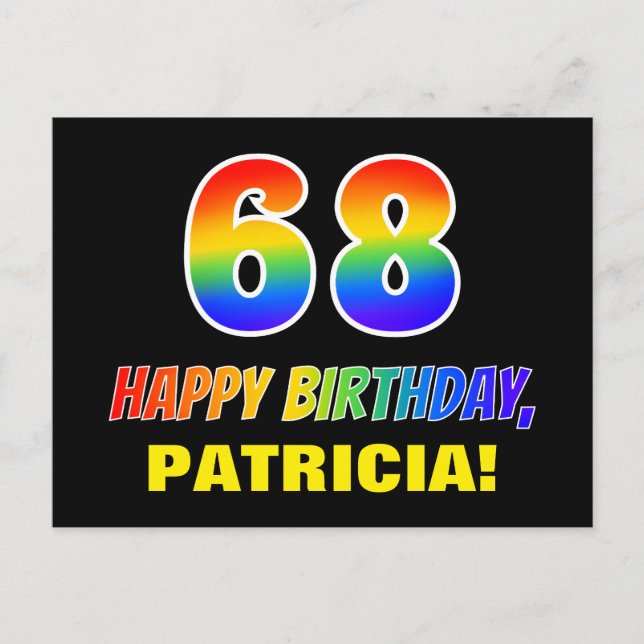 68th Birthday: Bold, Fun, Simple, Rainbow 68 Postcard (Front)