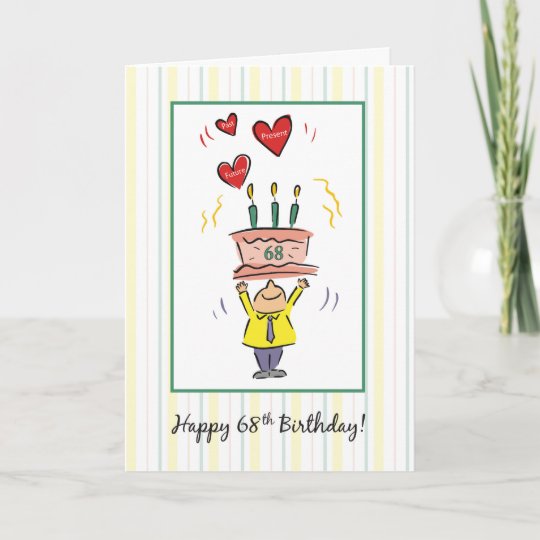 68th Birthday Cake and Hearts for Man Card | Zazzle.com