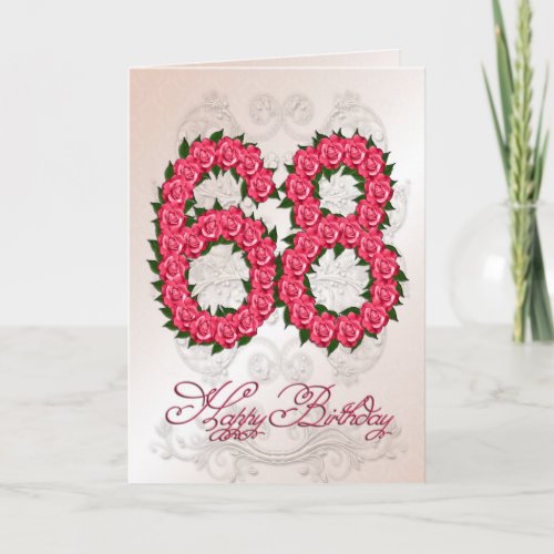 68th birthday card with roses and leaves