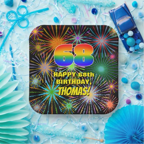 68th Birthday Colorful Fun Celebratory Fireworks Paper Plates