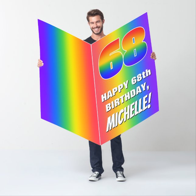 68th Birthday: Colorful, Fun Rainbow Pattern # 68 Card (In Situ)