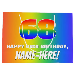 68th Birthday: Colorful, Fun Rainbow Pattern # 68 Large Gift Bag