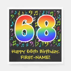 68th Birthday - Colorful Music Symbols, Rainbow 68 Napkins