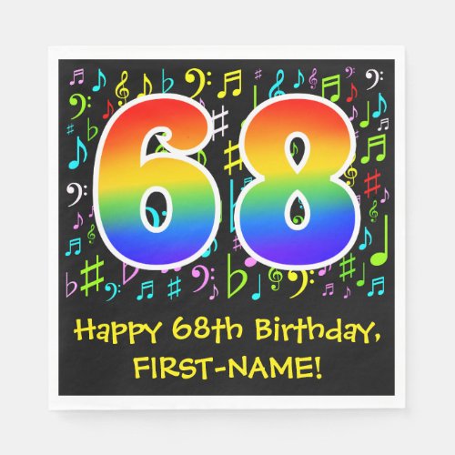 68th Birthday _ Colorful Music Symbols Rainbow 68 Napkins