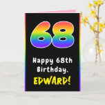 [ Thumbnail: 68th Birthday: Colorful Rainbow # 68, Custom Name Card ]