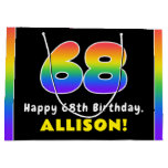 [ Thumbnail: 68th Birthday: Colorful Rainbow # 68, Custom Name Gift Bag ]