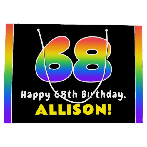 68th Birthday Colorful Rainbow  68 Custom Name Large Gift Bag