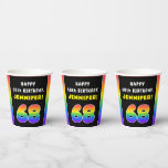 [ Thumbnail: 68th Birthday: Colorful Rainbow # 68, Custom Name Paper Cups ]