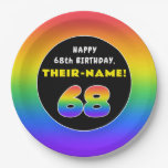 [ Thumbnail: 68th Birthday: Colorful Rainbow # 68, Custom Name Paper Plates ]