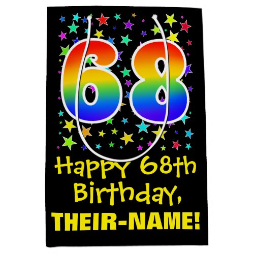 68th Birthday Colorful Stars Pattern  Rainbow 68 Medium Gift Bag