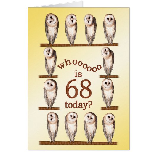 68th birthday, Curious owls card. Cards (Front)
