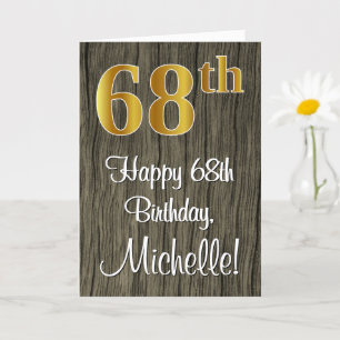 68th Birthday: Elegant Faux Gold Look #, Faux Wood Card