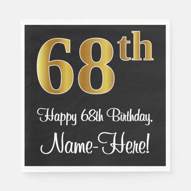 68th Birthday ~ Elegant Luxurious Faux Gold Look # Napkins (Front)