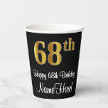 [ Thumbnail: 68th Birthday - Elegant Luxurious Faux Gold Look # Paper Cups ]