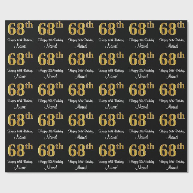 68th Birthday: Elegant Luxurious Faux Gold Look # Wrapping Paper (Flat)