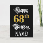[ Thumbnail: 68th Birthday — Fancy Script; Faux Gold Look; Name Card ]