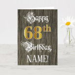 [ Thumbnail: 68th Birthday: Faux Gold Look + Faux Wood Pattern Card ]
