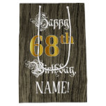 [ Thumbnail: 68th Birthday: Faux Gold Look & Faux Wood Pattern Gift Bag ]
