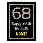 [ Thumbnail: 68th Birthday: Floral Flowers Number “68” + Name Card ]