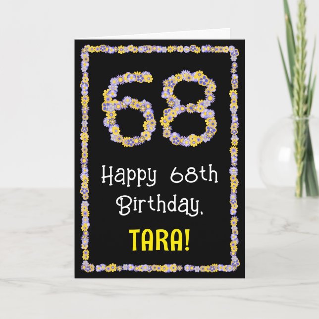 68th Birthday: Floral Flowers Number, Custom Name Card (Front)