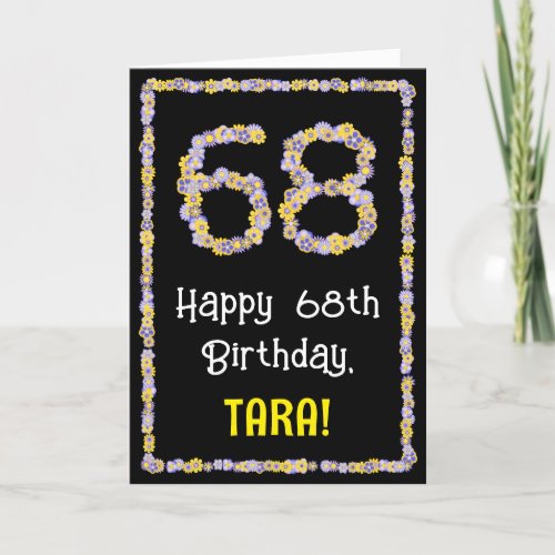 68th Birthday Floral Flowers Number Custom Name Card