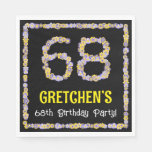 [ Thumbnail: 68th Birthday: Floral Flowers Number, Custom Name Napkins ]