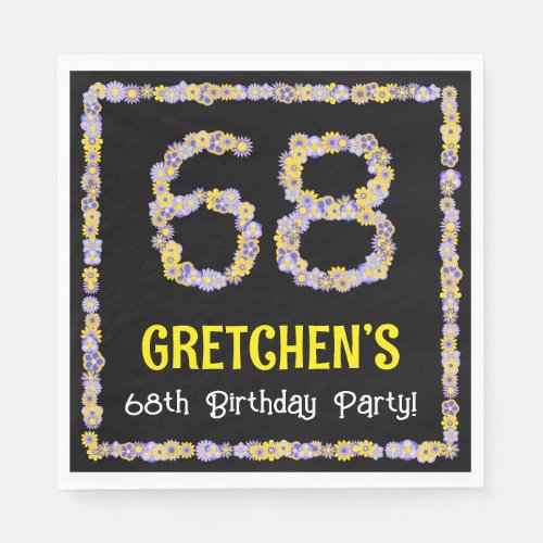68th Birthday Floral Flowers Number Custom Name Napkins