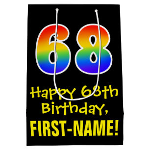 68th Birthday: Fun, Bold, Colorful, Rainbow "68" Medium Gift Bag