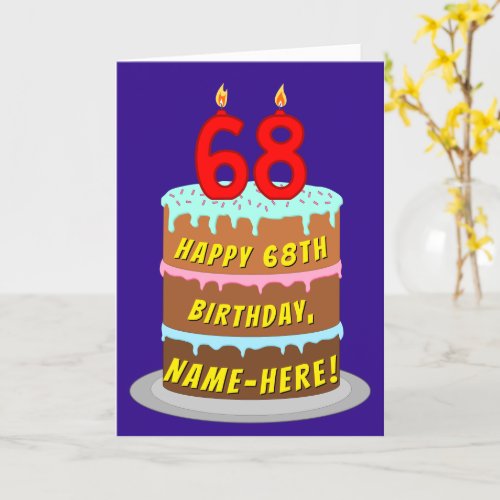 68th Birthday Fun Cake and Candles  Custom Name Card