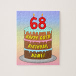 [ Thumbnail: 68th Birthday: Fun Cake and Candles + Custom Name Jigsaw Puzzle ]