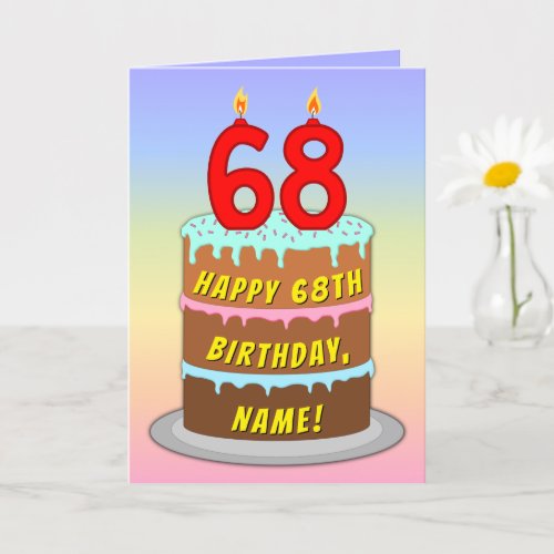 68th Birthday  Fun Cake  Candles w Custom Name Card