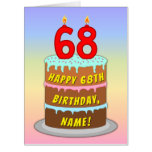 [ Thumbnail: 68th Birthday: Fun Cake & Candles, W/ Custom Name Card ]