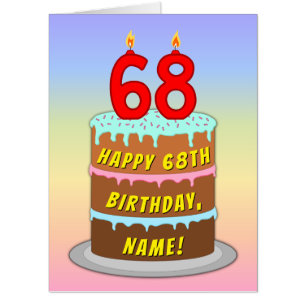 68th Birthday: Fun Cake & Candles, w/ Custom Name Card