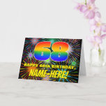 [ Thumbnail: 68th Birthday: Fun, Colorful Celebratory Fireworks Card ]