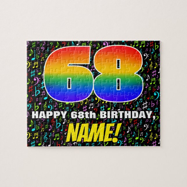 68th Birthday — Fun, Colorful Music Symbols & “68” Jigsaw Puzzle (Horizontal)