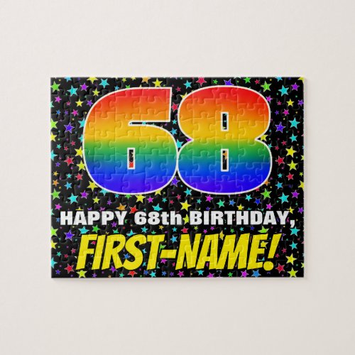 68th Birthday  Fun Colorful Star Field Pattern Jigsaw Puzzle