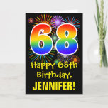 [ Thumbnail: 68th Birthday: Fun Fireworks Pattern + Rainbow 68 Card ]