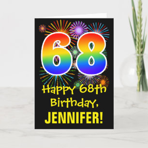 68th Birthday: Fun Fireworks Pattern + Rainbow 68 Card
