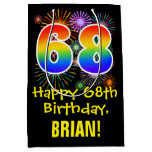[ Thumbnail: 68th Birthday: Fun Fireworks Pattern + Rainbow 68 Gift Bag ]