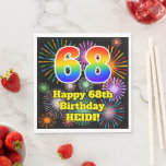 [ Thumbnail: 68th Birthday: Fun Fireworks Pattern + Rainbow 68 Napkins ]