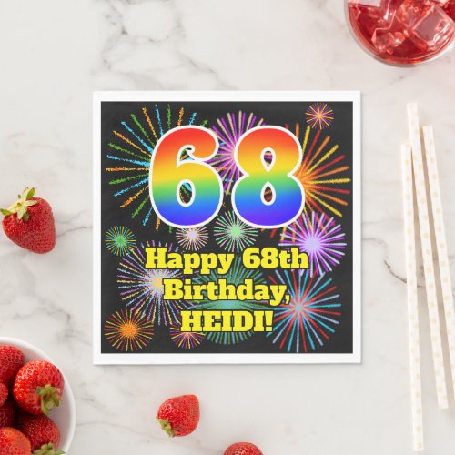 68th Birthday Fun Fireworks Pattern  Rainbow 68 Napkins