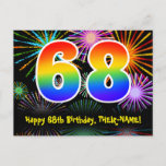 [ Thumbnail: 68th Birthday – Fun Fireworks Pattern + Rainbow 68 Postcard ]