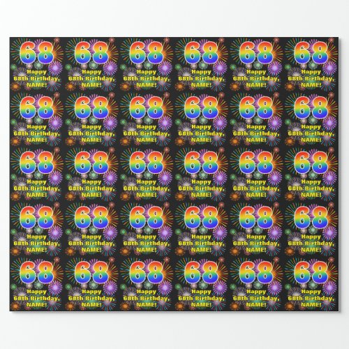 68th Birthday Fun Fireworks Rainbow Look  68 Wrapping Paper