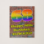 [ Thumbnail: 68th Birthday: Fun Graffiti-Inspired Rainbow 68 Jigsaw Puzzle ]
