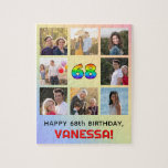 [ Thumbnail: 68th Birthday: Fun Rainbow #, Custom Name & Photos Jigsaw Puzzle ]