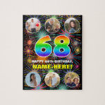 [ Thumbnail: 68th Birthday: Fun Rainbow #, Custom Name + Photos Jigsaw Puzzle ]