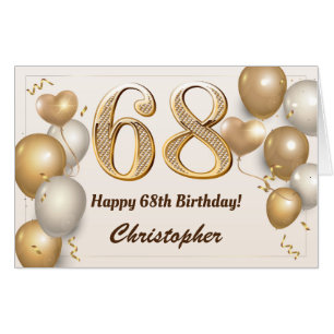 68th Birthday Gold Balloons Confetti Extra Large Card