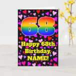 [ Thumbnail: 68th Birthday: Loving Hearts Pattern, Rainbow # 68 Card ]